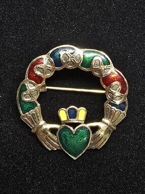 Vintage Soldor Miracle Claddagh Brooch Pin Heart Crown Hands Irish Celtic Symbol